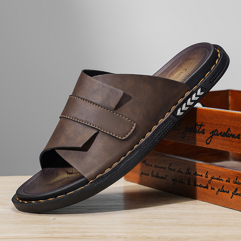 Flip Flop Leather Men - 2026 Yaz Klasik Deri Erkek Terlikleri