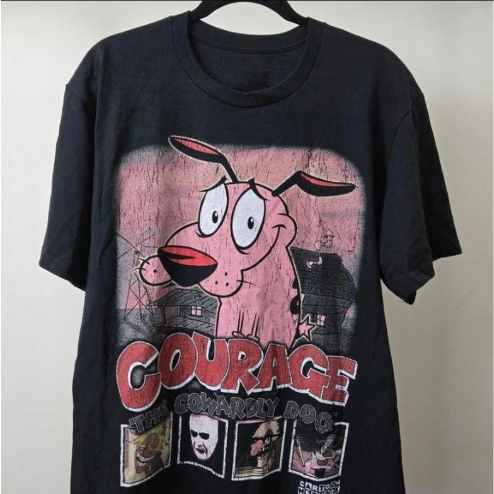 Tee Graphic Print - Yaz Vintage Cesaret Korkak Köpek Karikatür