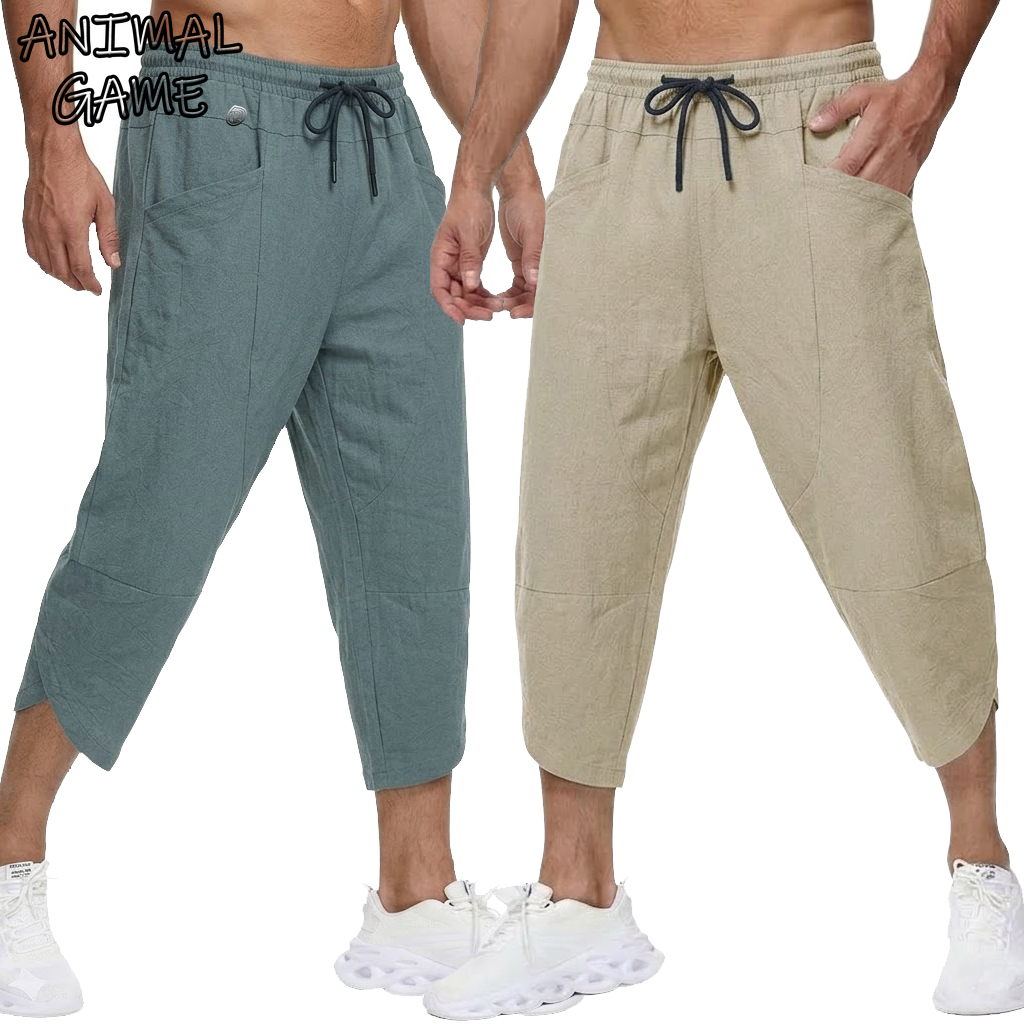 Short Linen Drawstring - Yaz erkek Keten Rahat Kısa Pantolon