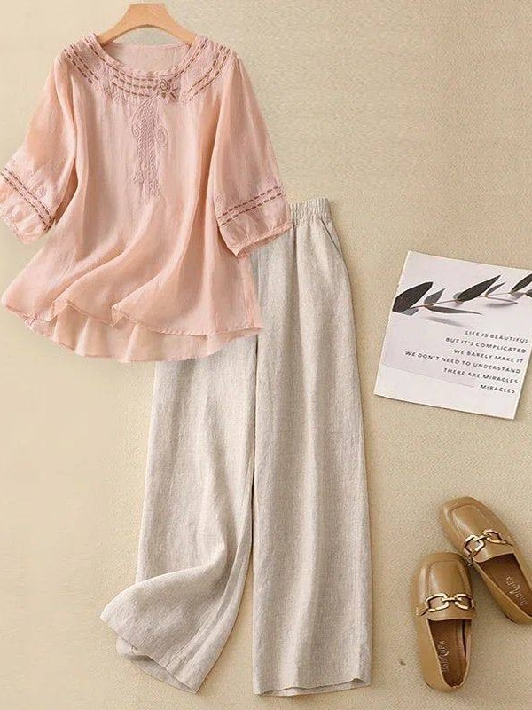 Linen Shirt Breathable - Yüksek Kaliteli Pamuklu Keten Takım Kadın