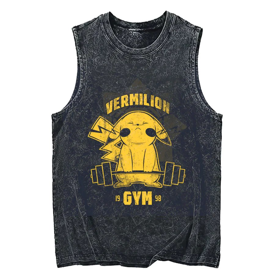 Tank Top Muscle - 2026 Pokemon Pikachu Asit Yıkama Atlet,
