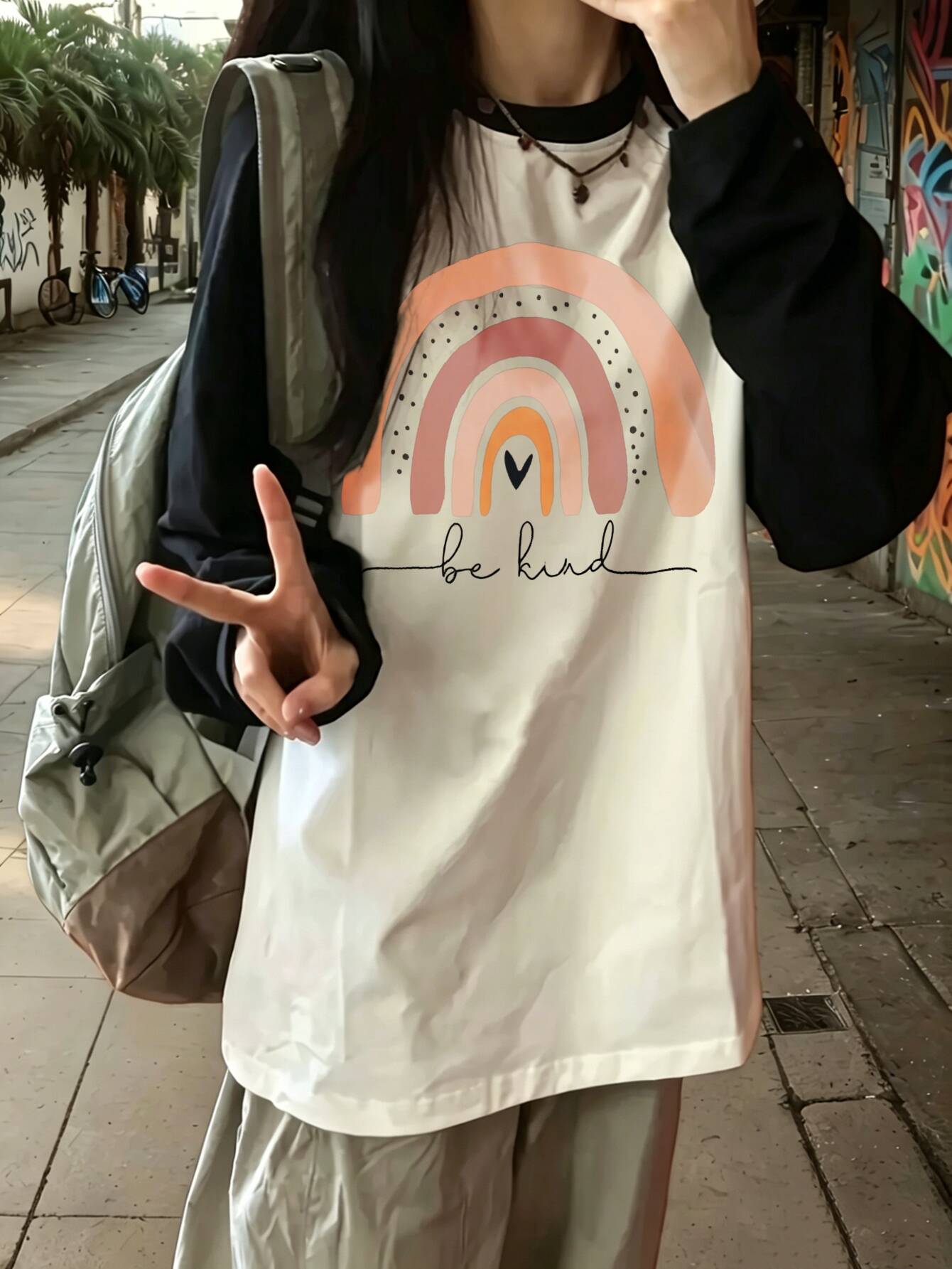 Harajuku vintage rahat gökkuşa - Tee Graphic Print incelemesi ve fiyatı